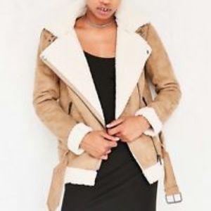 Silence + Noise Suede Shearling Aviator Jacket